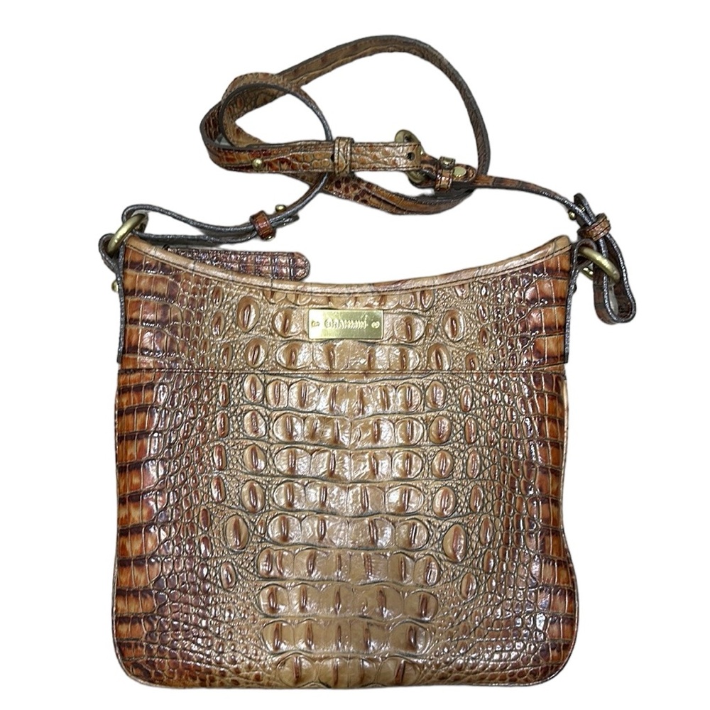 Brahmin Jody Croc Embossed Toasted Almond Crossbody Genuine Leather Bag